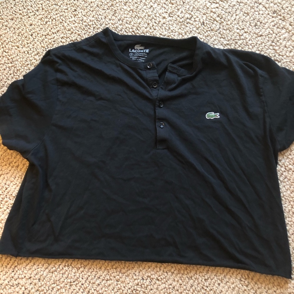 black lacoste cropped half button up